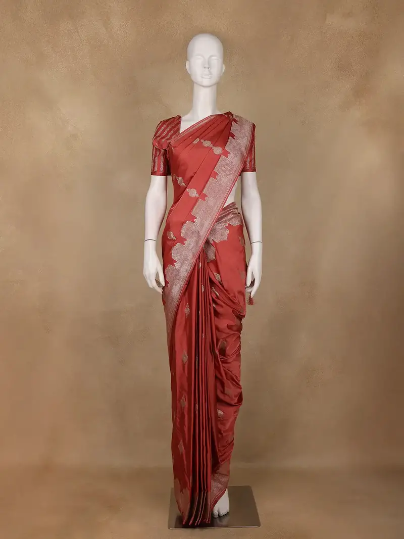 Red Floral Woven Design Pure Banarasi Saree 1