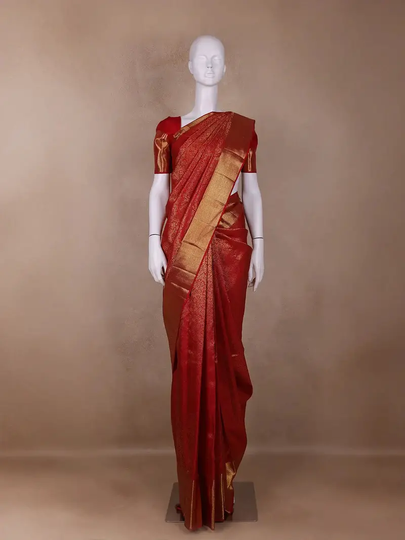 Red Floral Woven Pure Kanchipuram Silk Saree 1