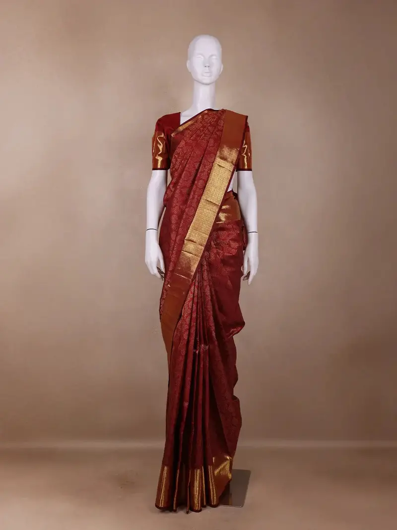 Red Floral Woven Pure Kanchipuram Silk Saree 1