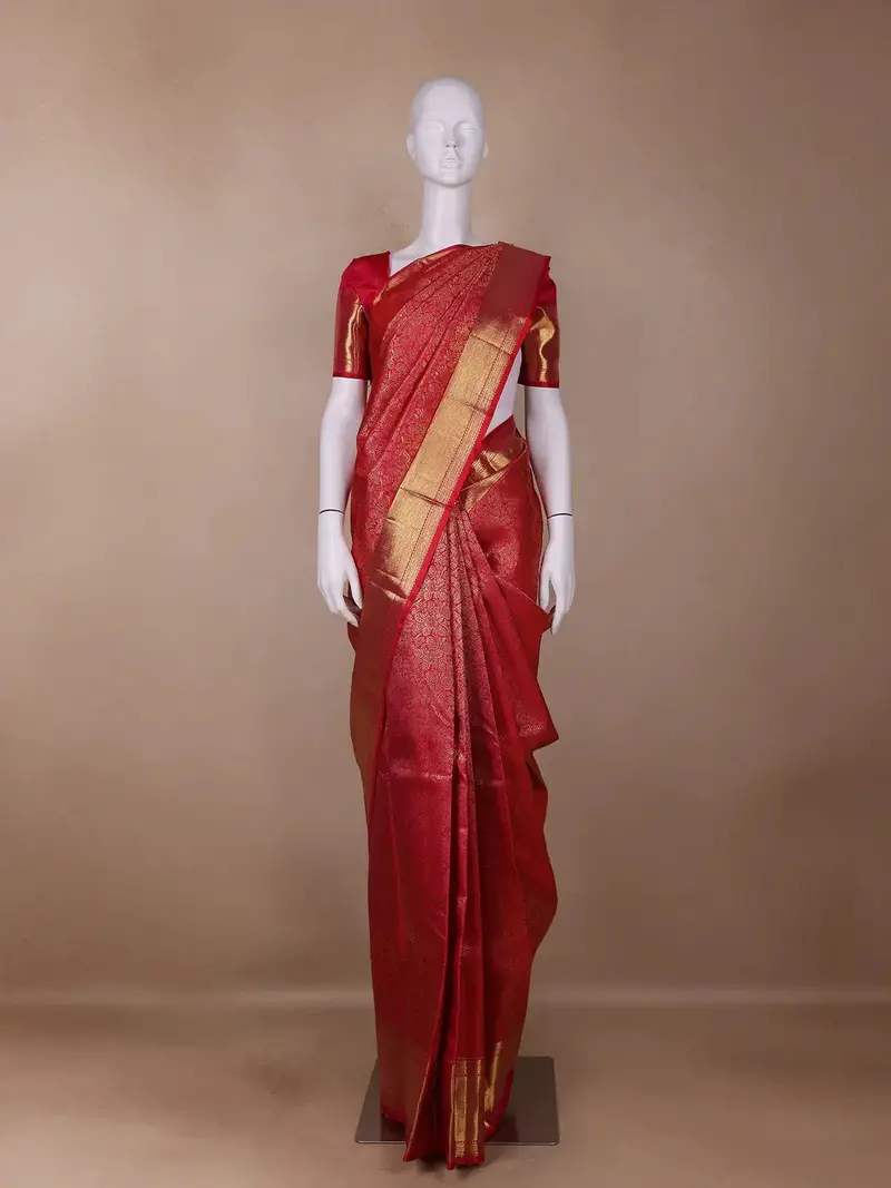 Red Floral Woven Pure Kanchipuram Silk Saree 1