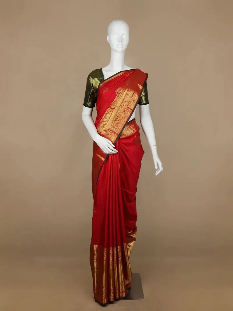 Red Floral Woven Pure Kanchipuram Silk Saree 1