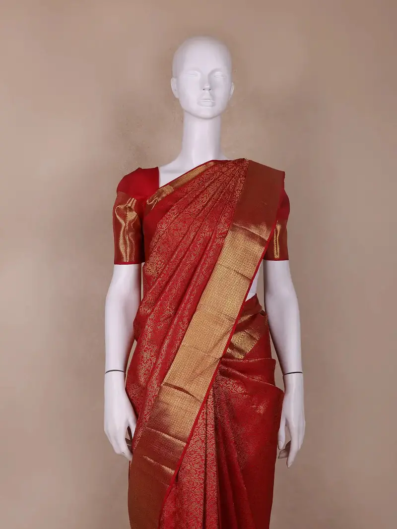 Red Floral Woven Pure Kanchipuram Silk Saree 2