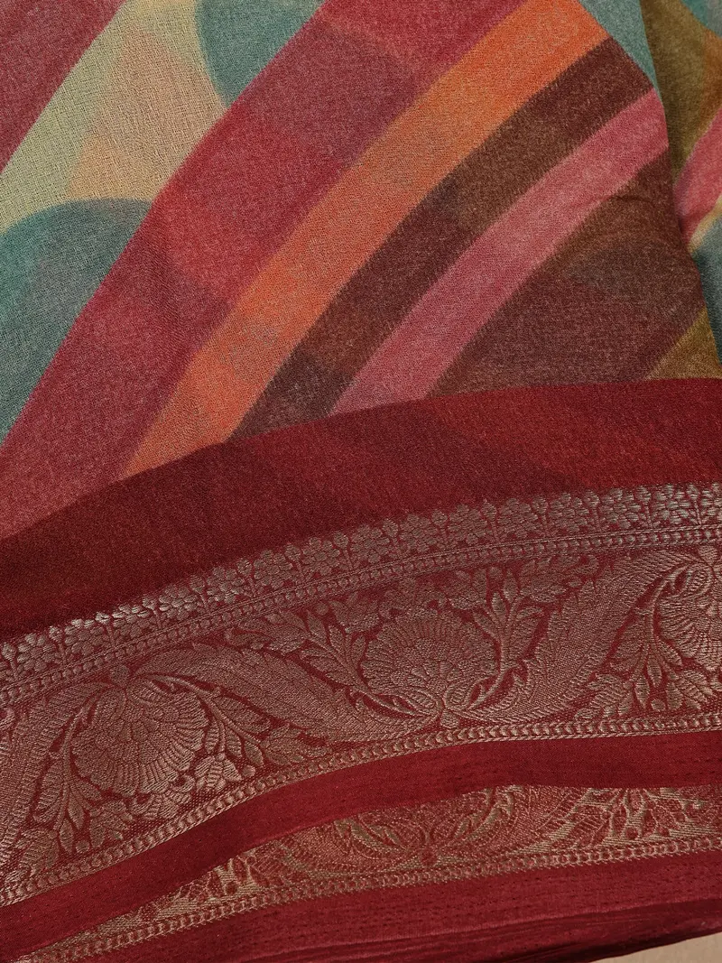Red Geometric Design Linen Cotton Saree 2