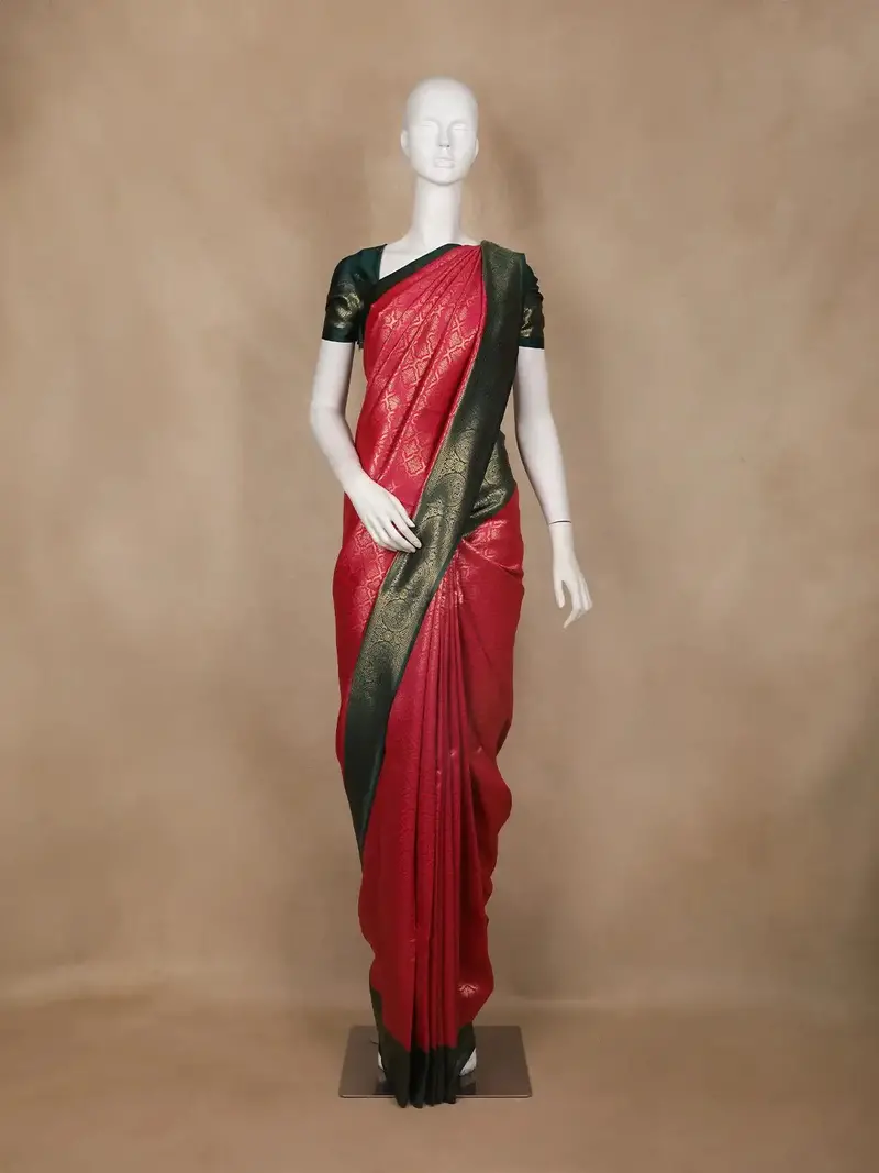 Red Geometric Design Semi Silk Saree 1