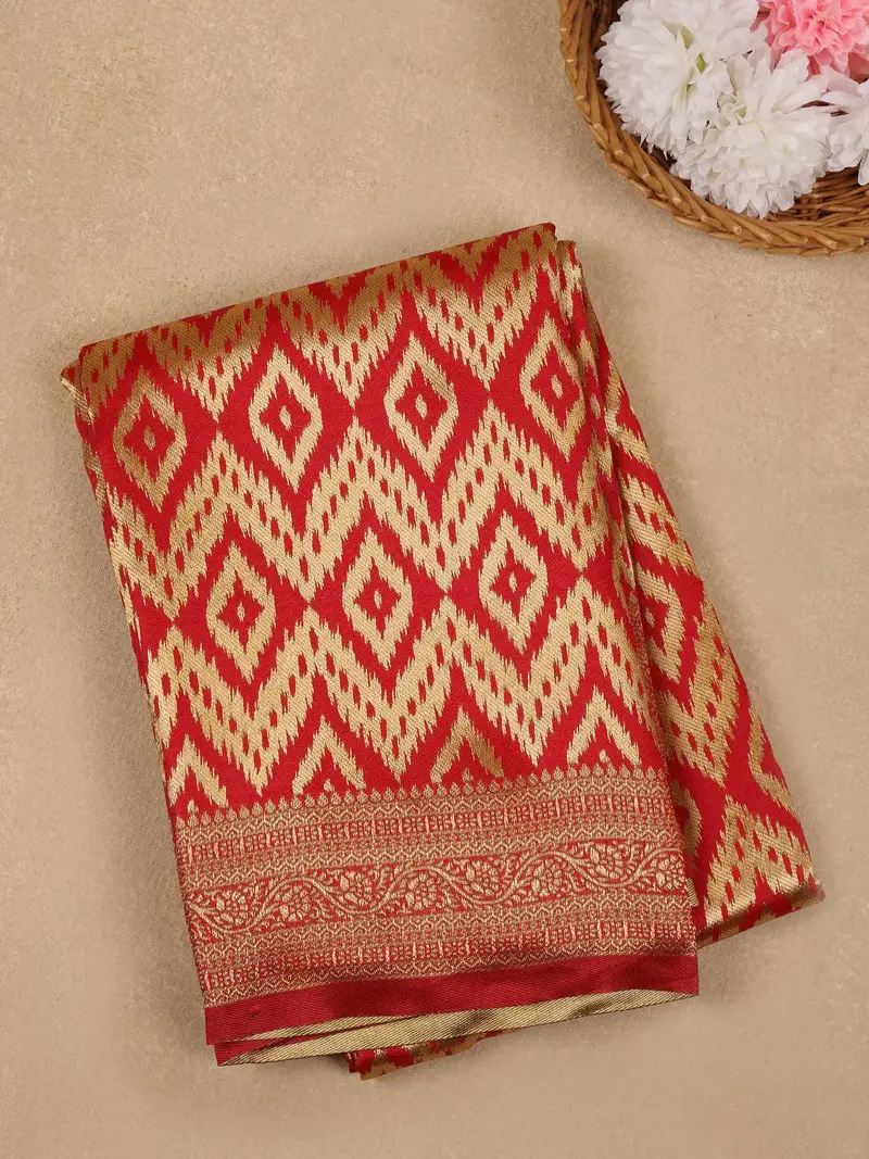 Red Geometric Ikat Design Silk Saree 1