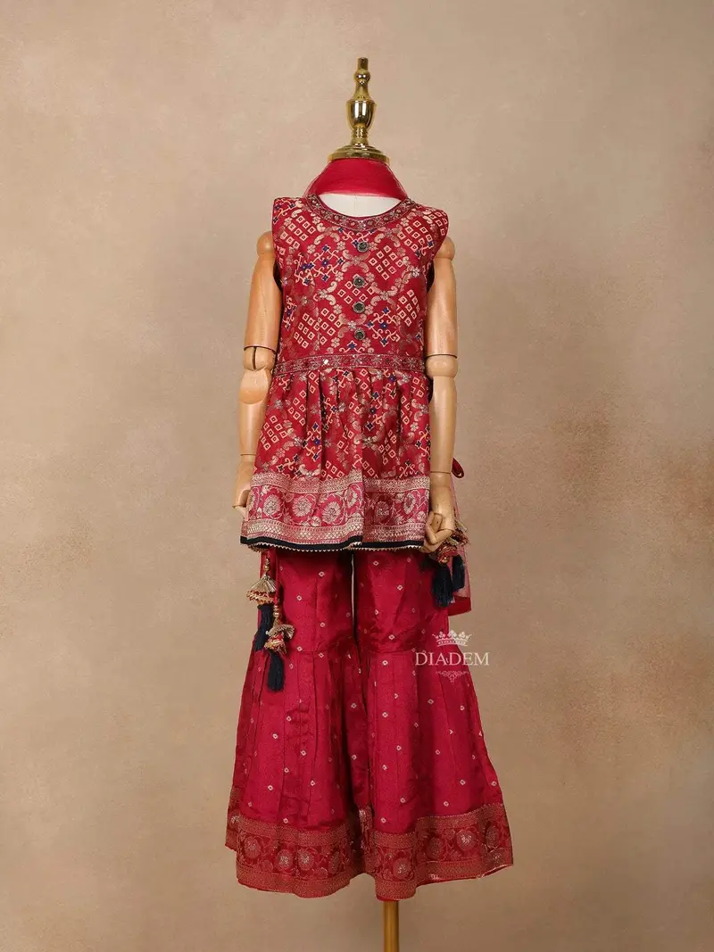 Red Georgette Sharara Suit Adorned With Floral Prints And Embroideries, Paired With Dupatta 1