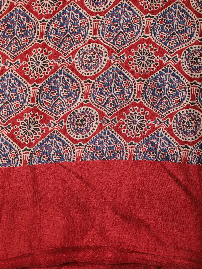 Red Kalamkari Printed Design Mixed Silk Cotton Fancy Saree 2