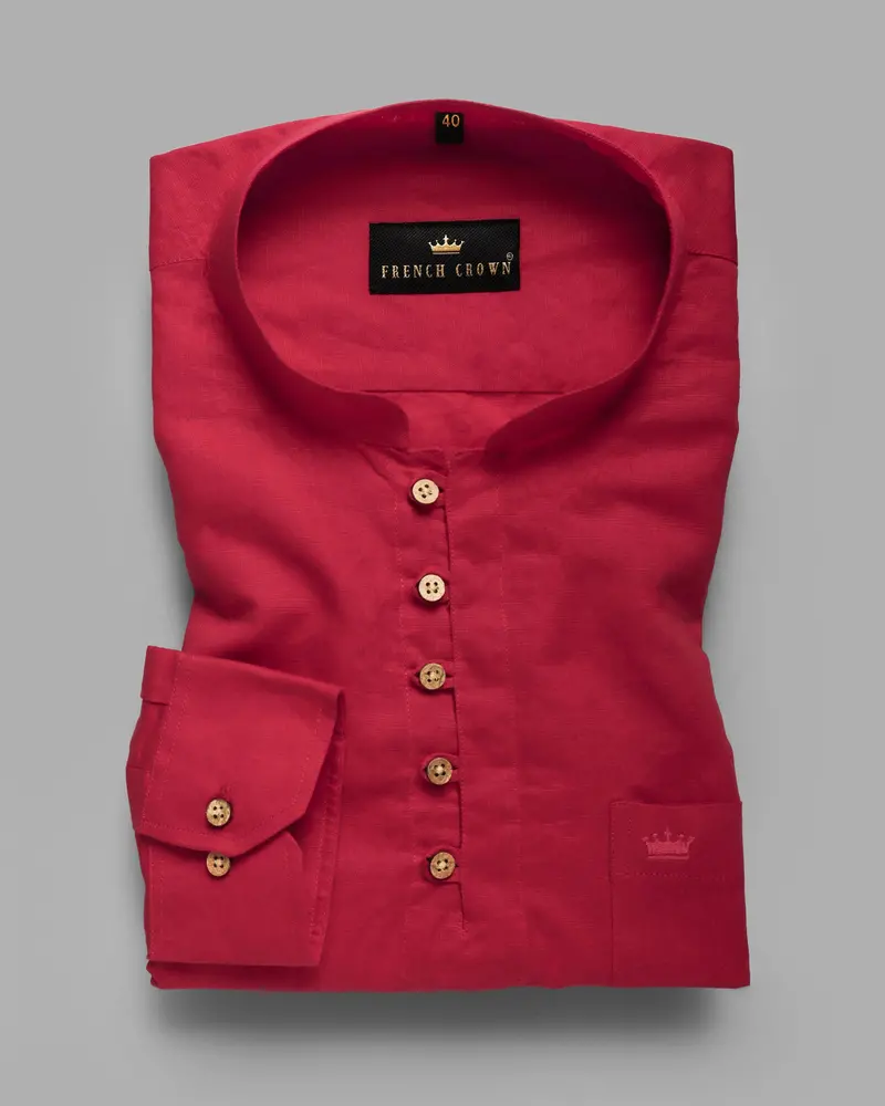 Red Kurta Style Luxurious Linen Shirt 1