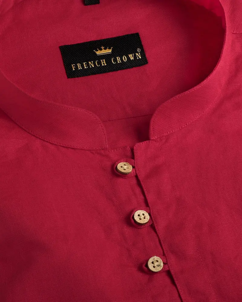 Red Kurta Style Luxurious Linen Shirt 3