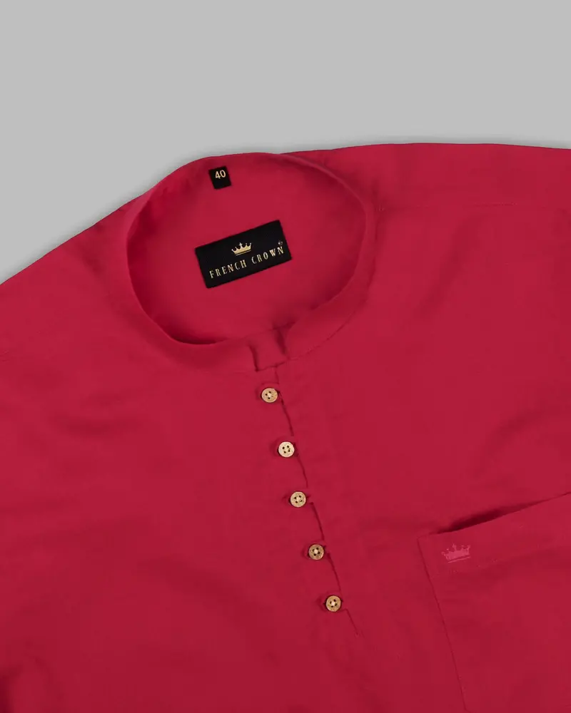 Red Kurta Style Luxurious Linen Shirt 4