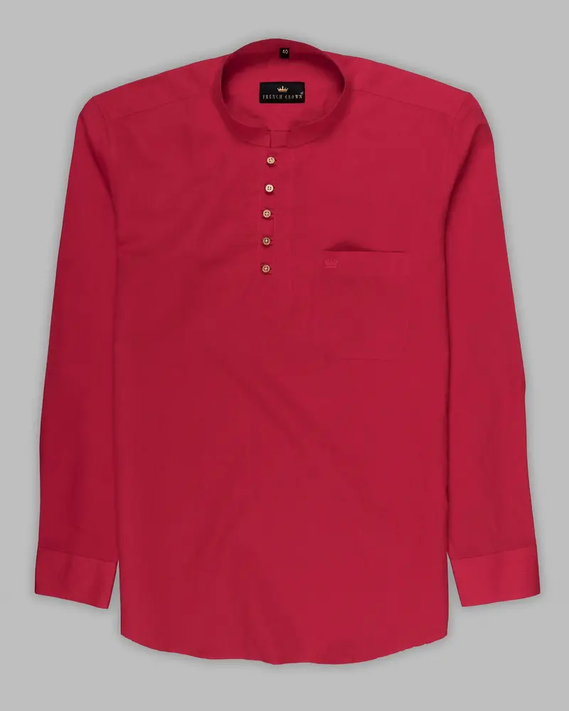 Red Kurta Style Luxurious Linen Shirt 5