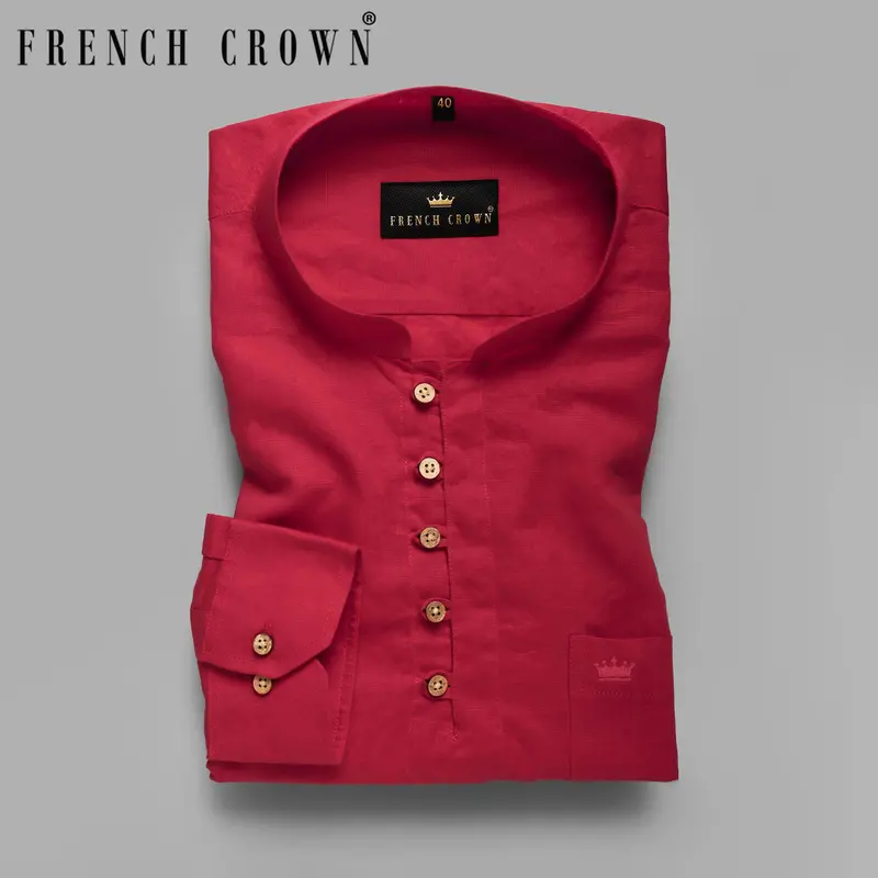 Red Kurta Style Luxurious Linen Shirt 8