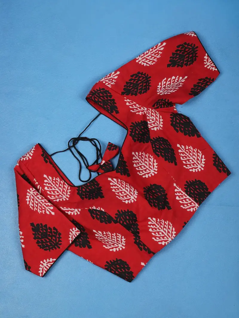 Red Leaf Motif Design Cotton Readymade Blouse 1
