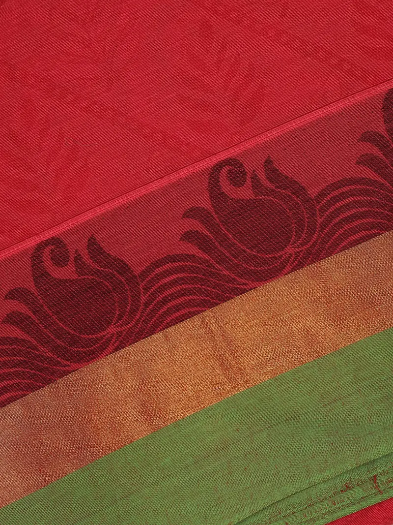 Red Leaf Woven Design Cotton Saree 2