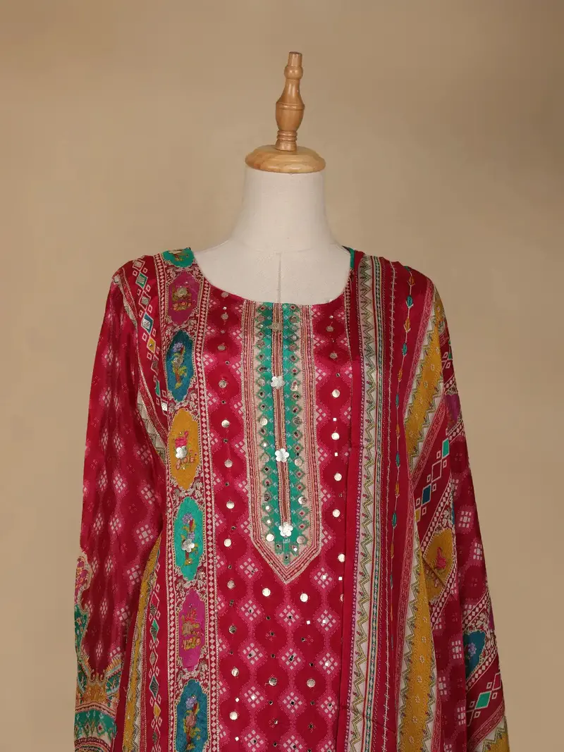Red Mirror Designed Crepe Salwar Suit 2