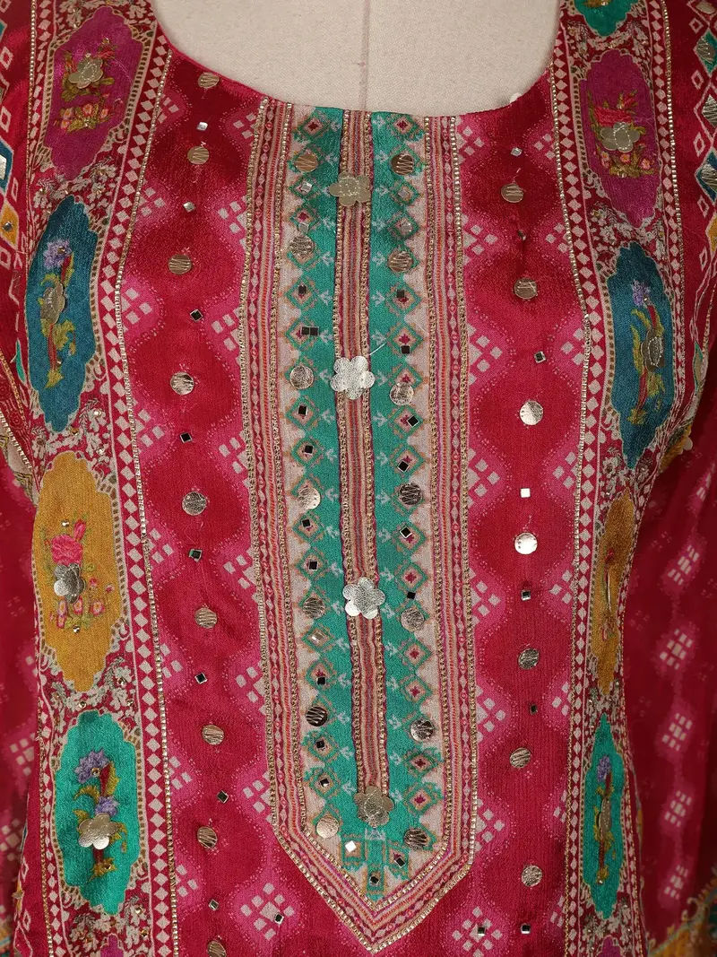 Red Mirror Designed Crepe Salwar Suit 5