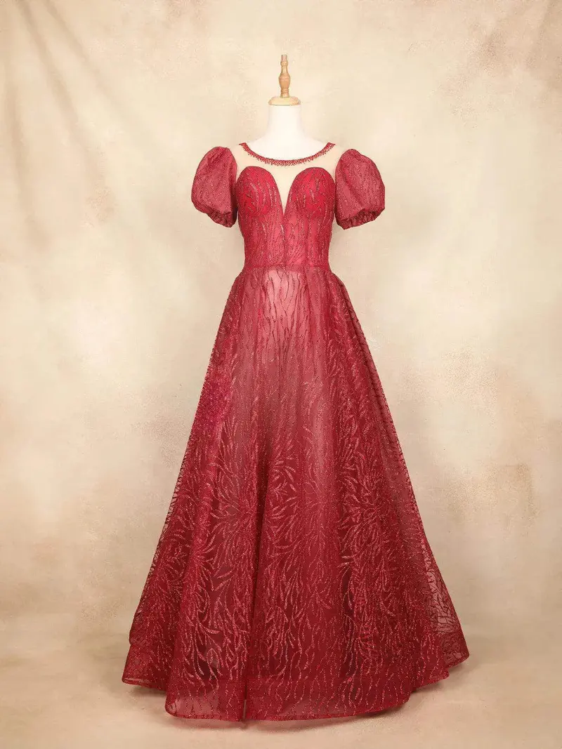 Red Net Gown With Glitter Vines And Stones 1