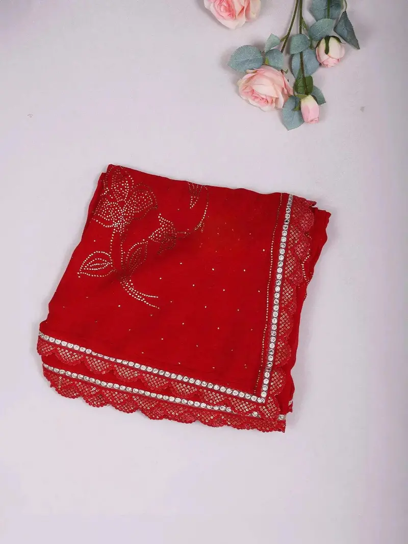 Red Organza Saree With Floral Prints On The Body And Embroidered Border Paired With Designer Blouse 1