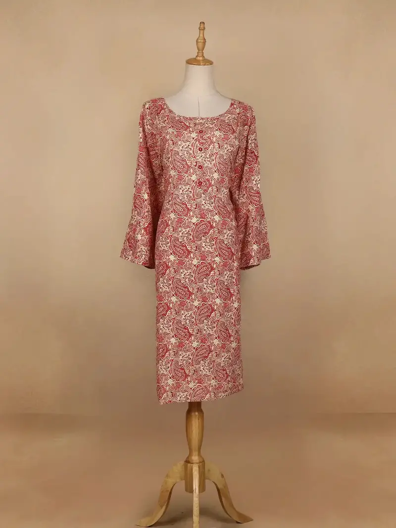 Red Paisley Printed Cotton Kurti 1