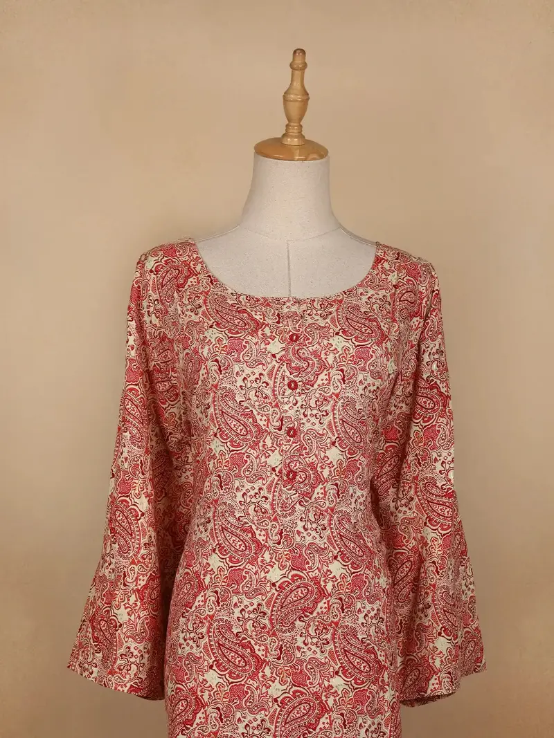 Red Paisley Printed Cotton Kurti 2