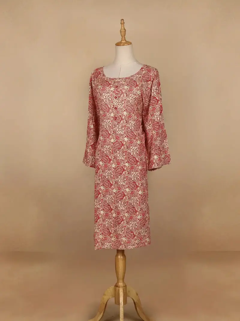 Red Paisley Printed Cotton Kurti 3