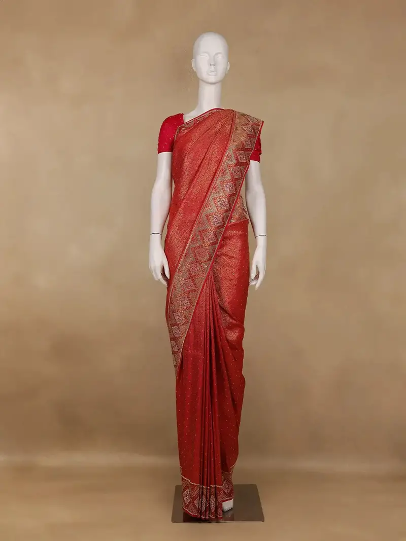 Red Paisley Woven Banarasi Silk Saree 1