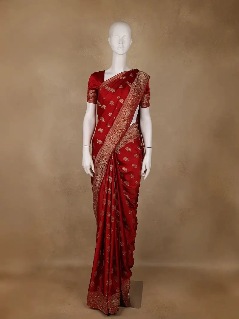 Red Paisley Woven Banarasi Silk Saree 1