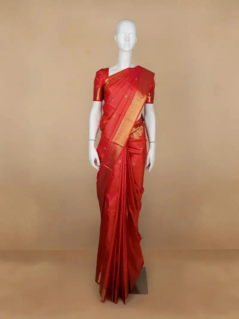 Red Peacock And Vaira Oosi Woven Pure Kanchipuram Silk Saree 1