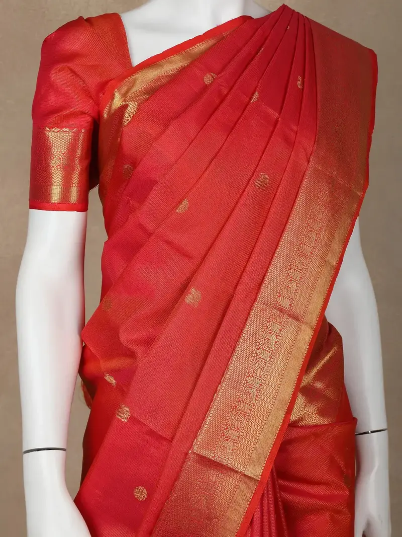 Red Peacock And Vaira Oosi Woven Pure Kanchipuram Silk Saree 2