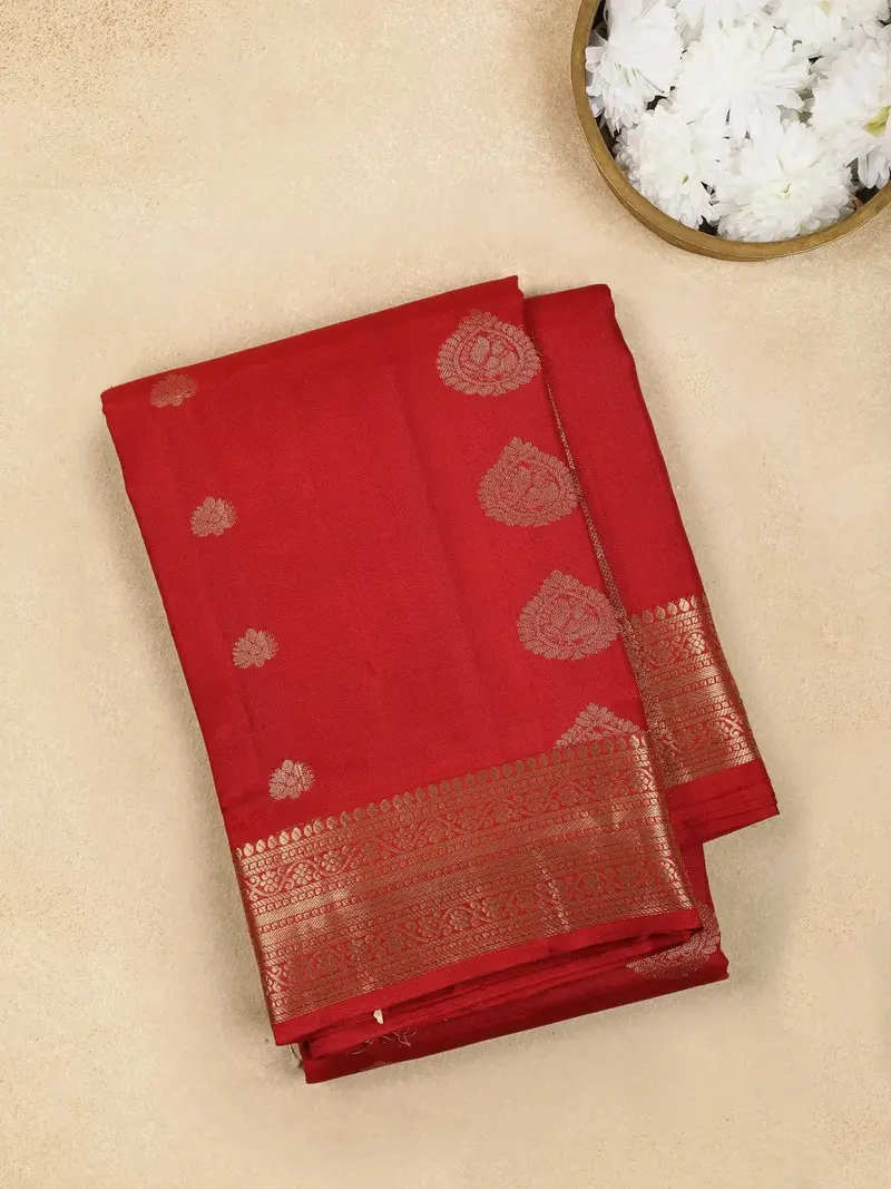 Red Peacock Motif Pure Kanchipuram Silk Saree 1