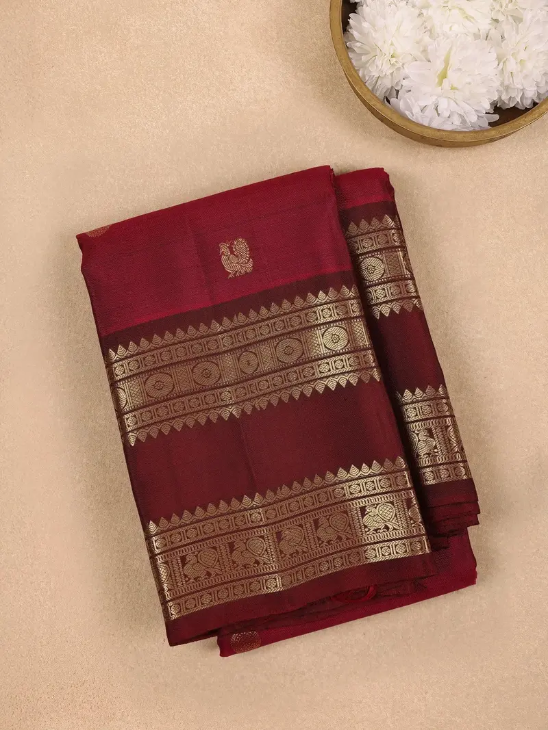Red Peacock Woven Pure Kanchipuram Silk Saree 1