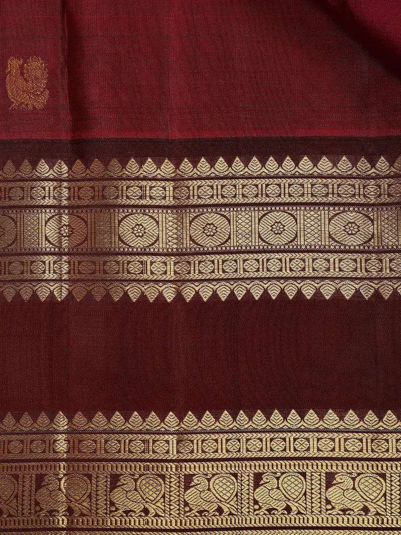 Red Peacock Woven Pure Kanchipuram Silk Saree 2