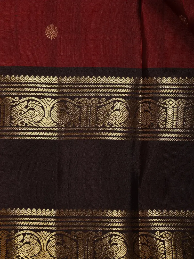 Red Peacock Woven Pure Kanchipuram Silk Saree 2