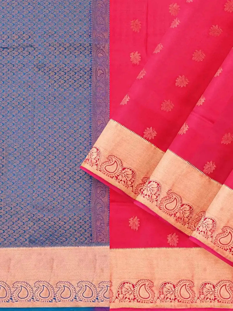 Red Pink Silk Saree With Floral Motif On The Body And Zari Border 2