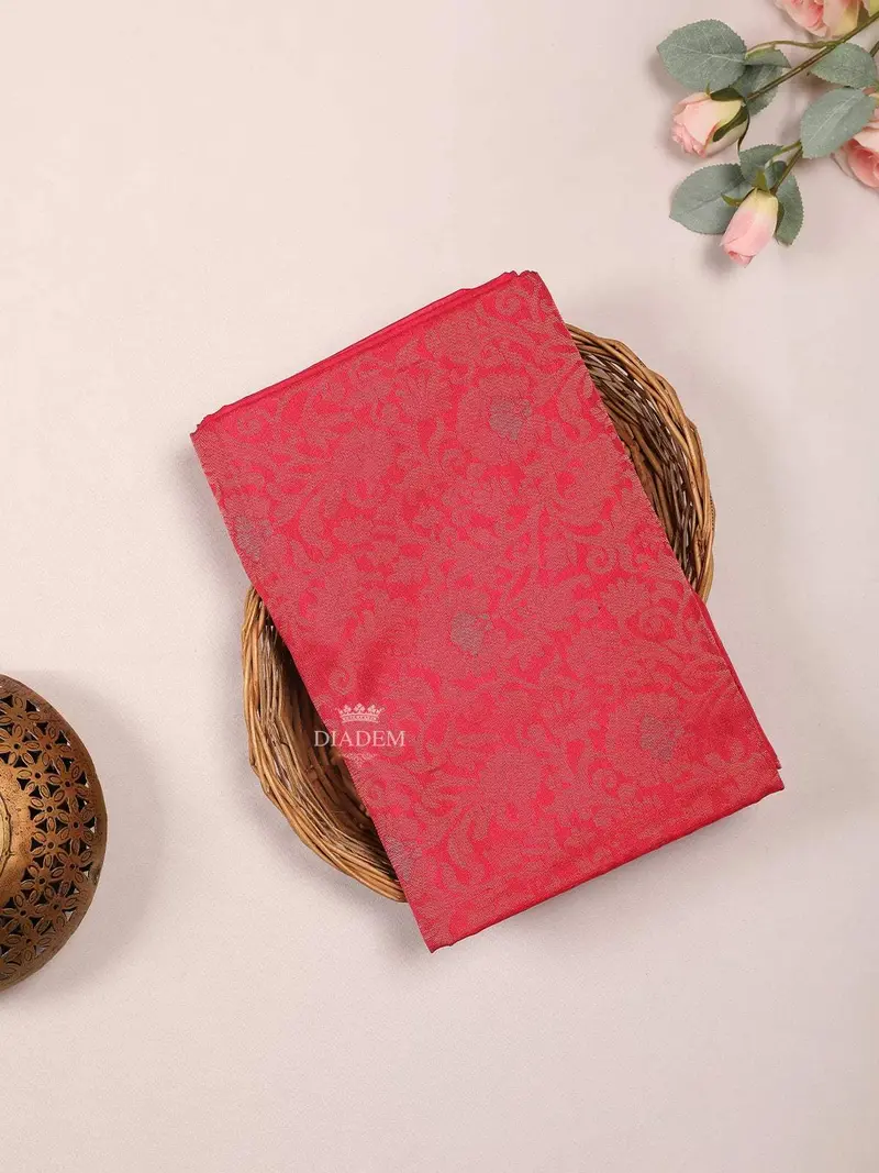 Red Pink Soft Silk Saree With Floral Motif On The Body And Zari Border 1