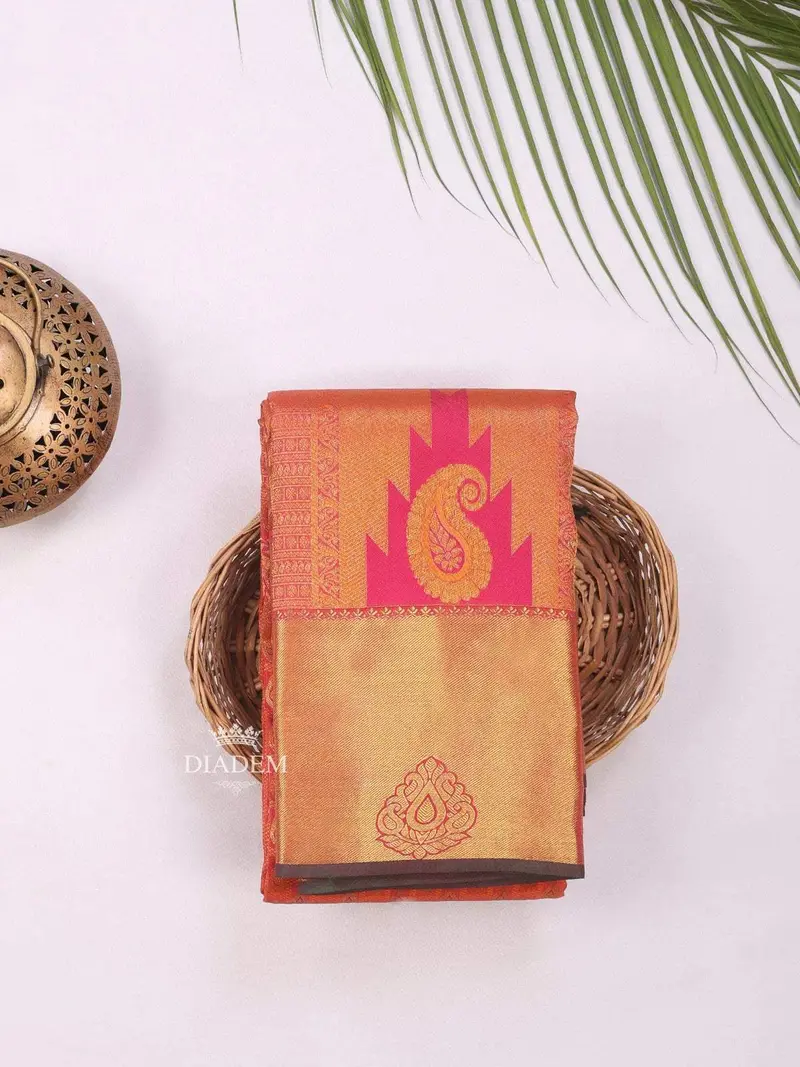 Red Pure Kanchipuram Bridal Silk Saree With Floral Motif On The Body And Contrast Zari Border 1