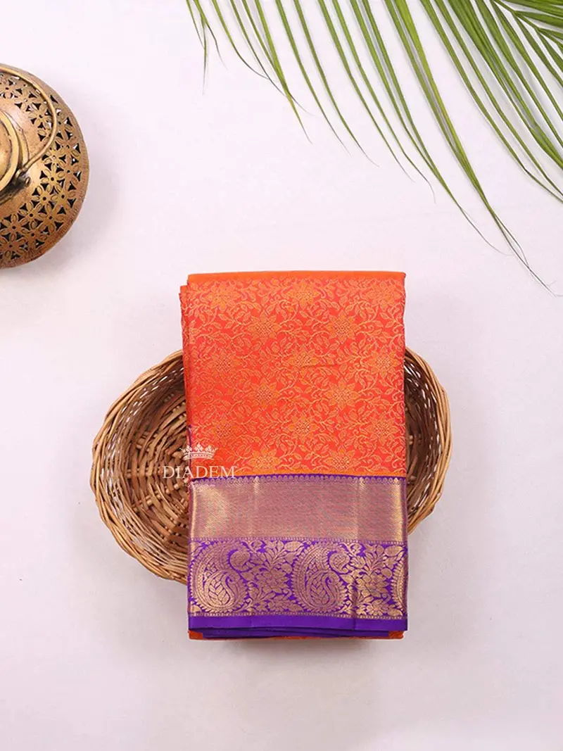 Red Pure Kanchipuram Bridal Silk Saree With Floral Motif On The Body And Contrast Zari Border 1