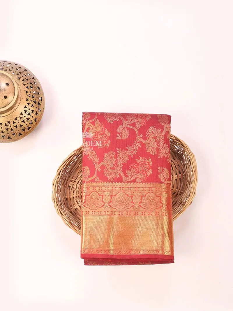 Red Pure Kanchipuram Bridal Silk Saree With Floral Motif On The Body And Zari Border 1