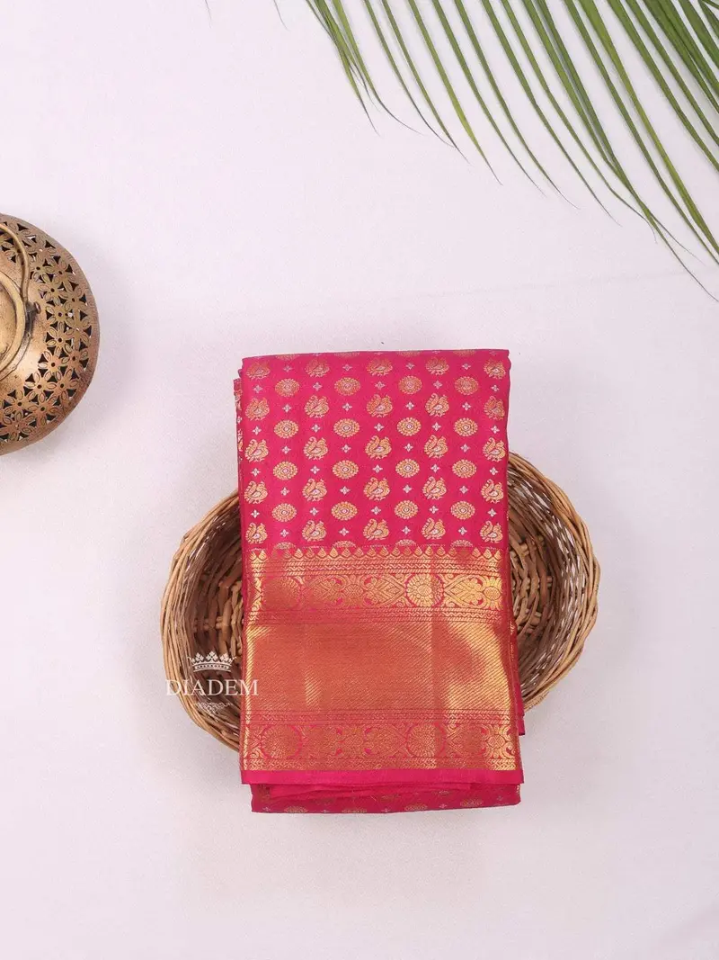 Red Pure Kanchipuram Bridal Silk Saree With Floral Motif On The Body And Zari Border 1
