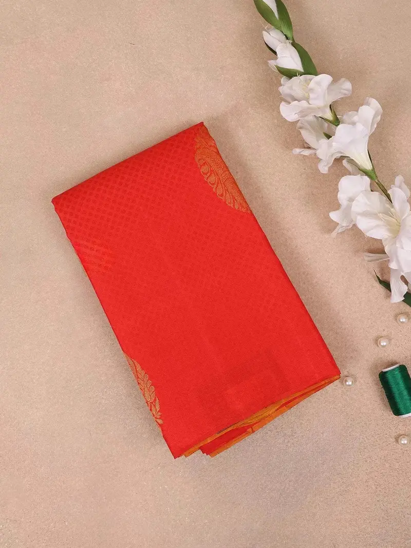 Red Pure Kanchipuram Bridal Silk Saree With Floral Motif On The Body With Zari Border 1