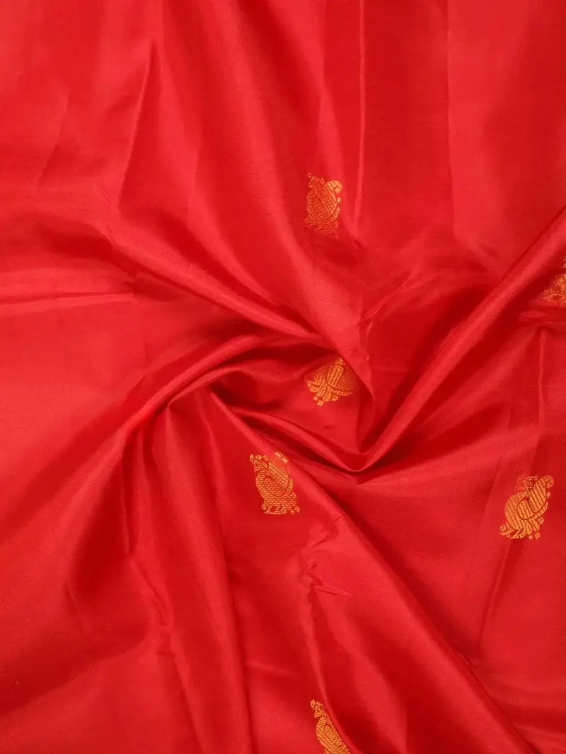 Red Pure Kanchipuram Bridal Silk Saree With Peacock Motif On The Body With Zari Border 2