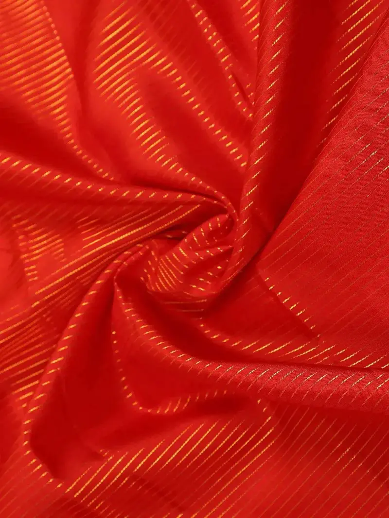Red Pure Kanchipuram Bridal Silk Saree With Stripes And Floral Design On The Body And Without Border 2