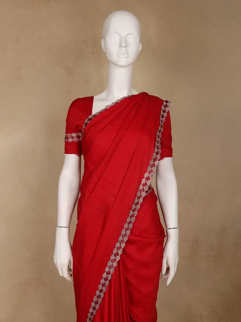Red Satin Fancy Saree With Designed Border 2