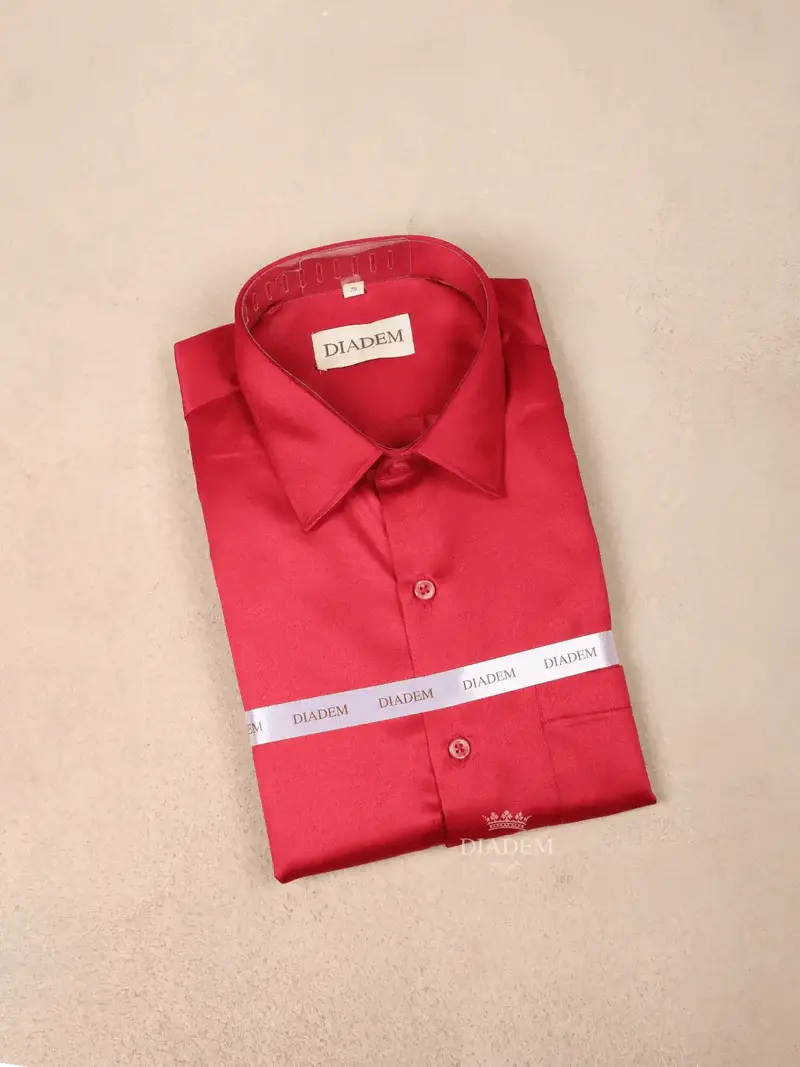Red Satin Plain Full Sleeve Shirt 1