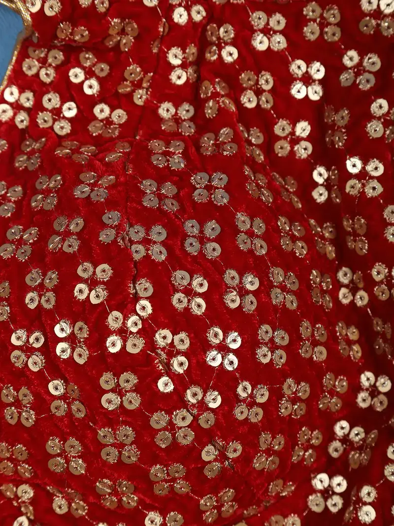 Red Sequins Design Velvet Readymade Blouse 2