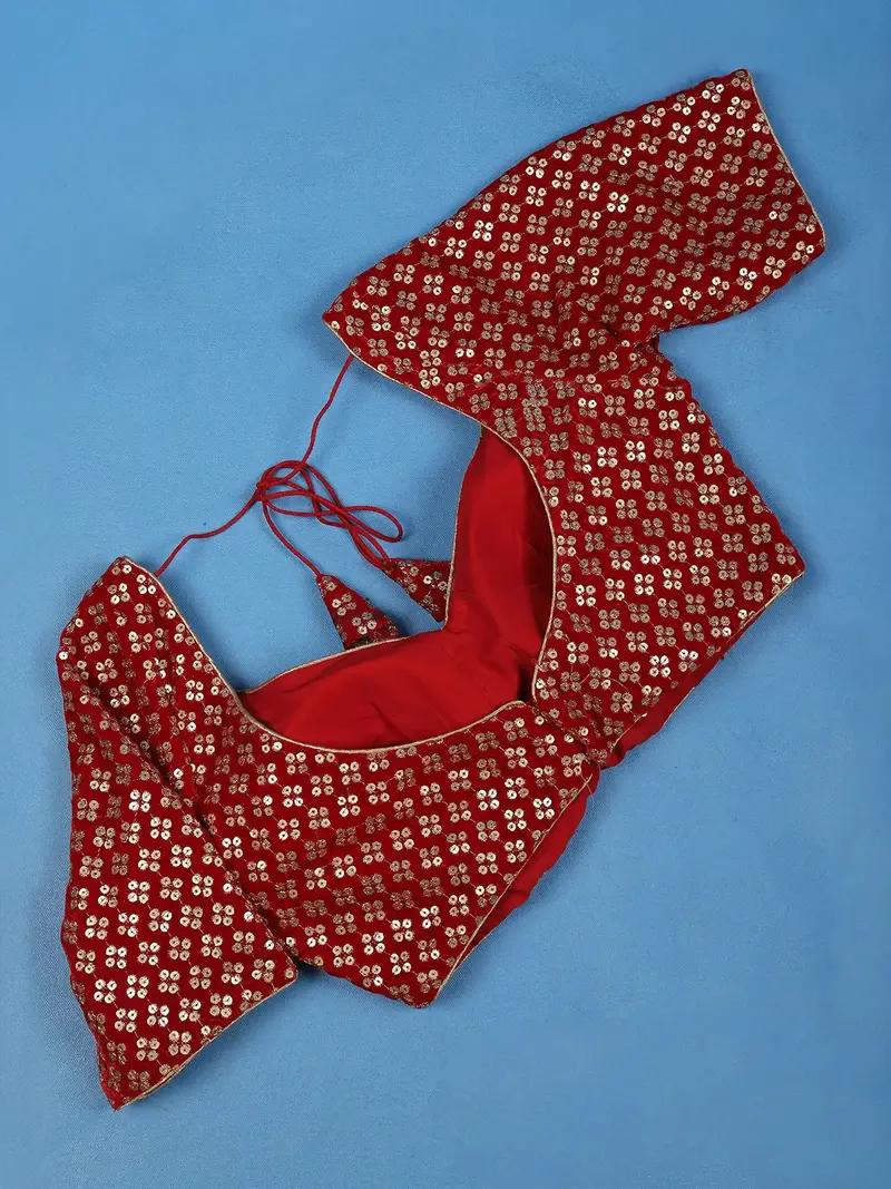 Red Sequins Design Velvet Readymade Blouse 3