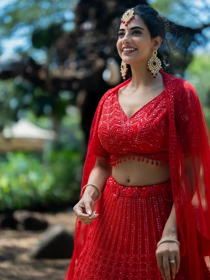 Red Sequins Embroidered Net Lehenga For Bridesmaids 2