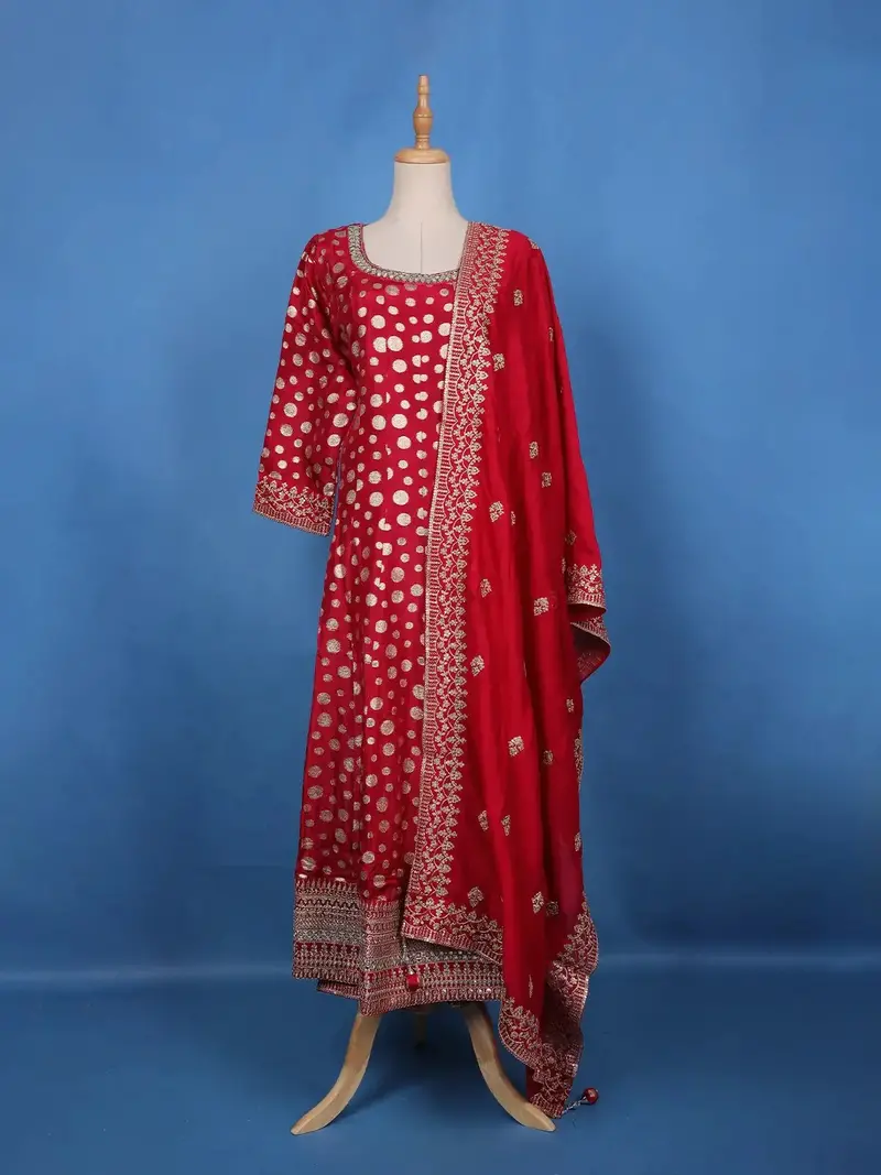 Red Sequins Embroidery Printed Georgette Salwar Suit 1