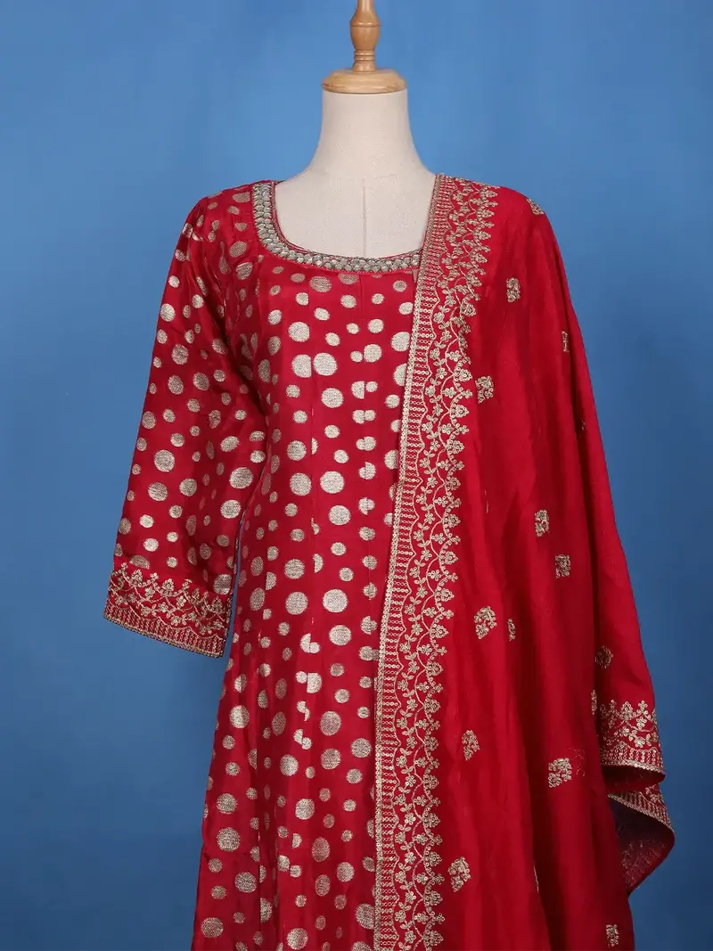 Red Sequins Embroidery Printed Georgette Salwar Suit 2