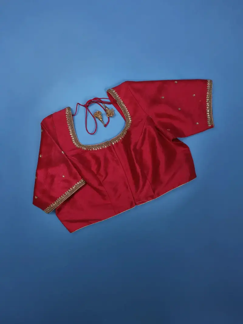 Red Silk Readymade Blouse Adorned With Embroidery Design 1